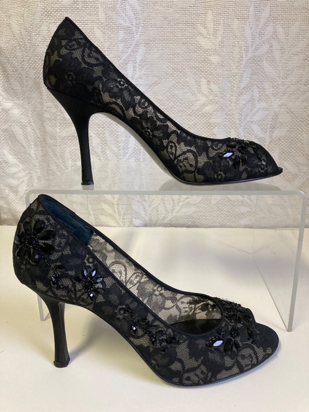 Alfani Black Lace Peep Toe Pumps Size 10